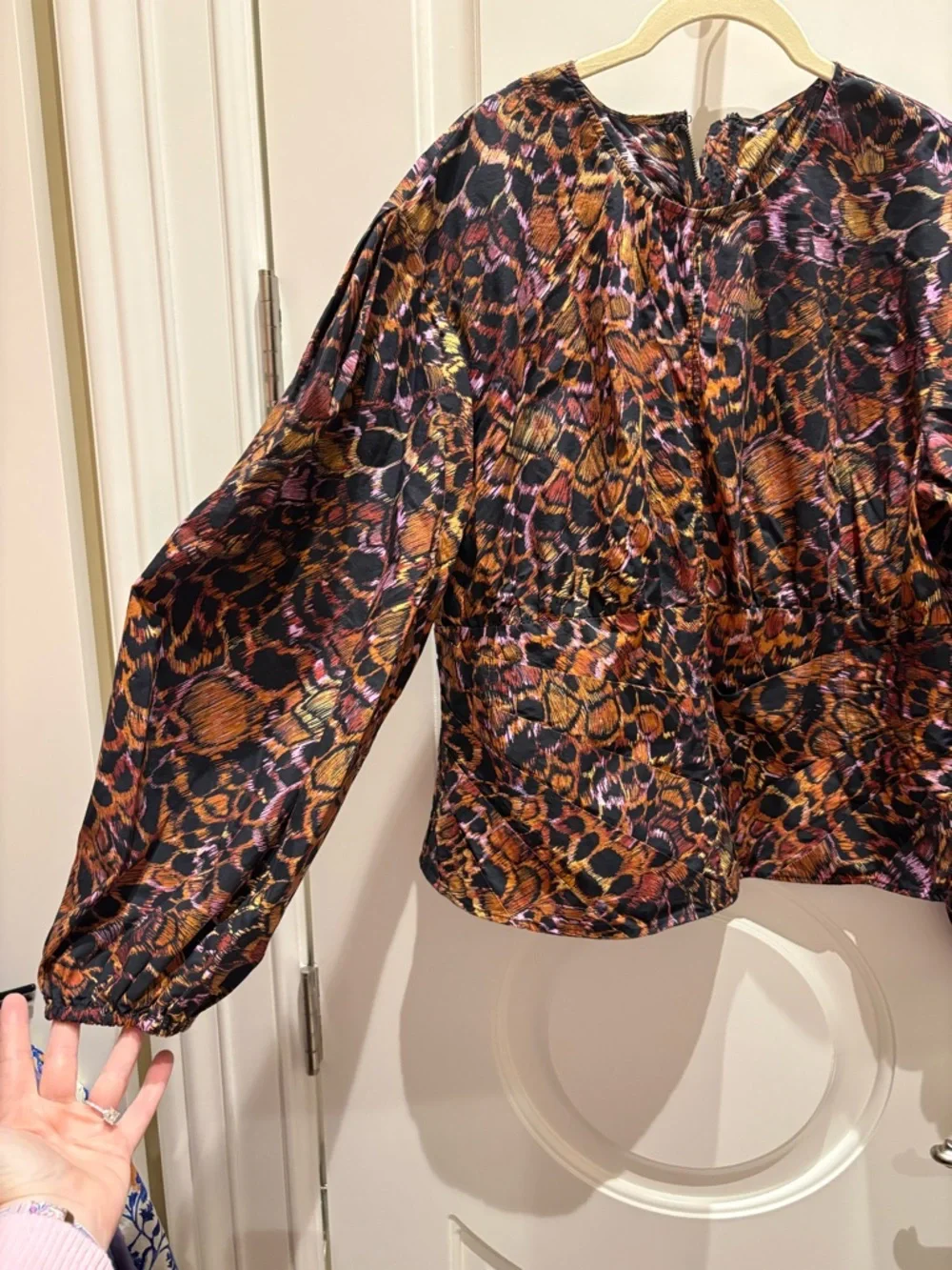 Ulla Johnson Printed Puff-Sleeve Top in Black, Brown & Pink - Picture 2 of 4